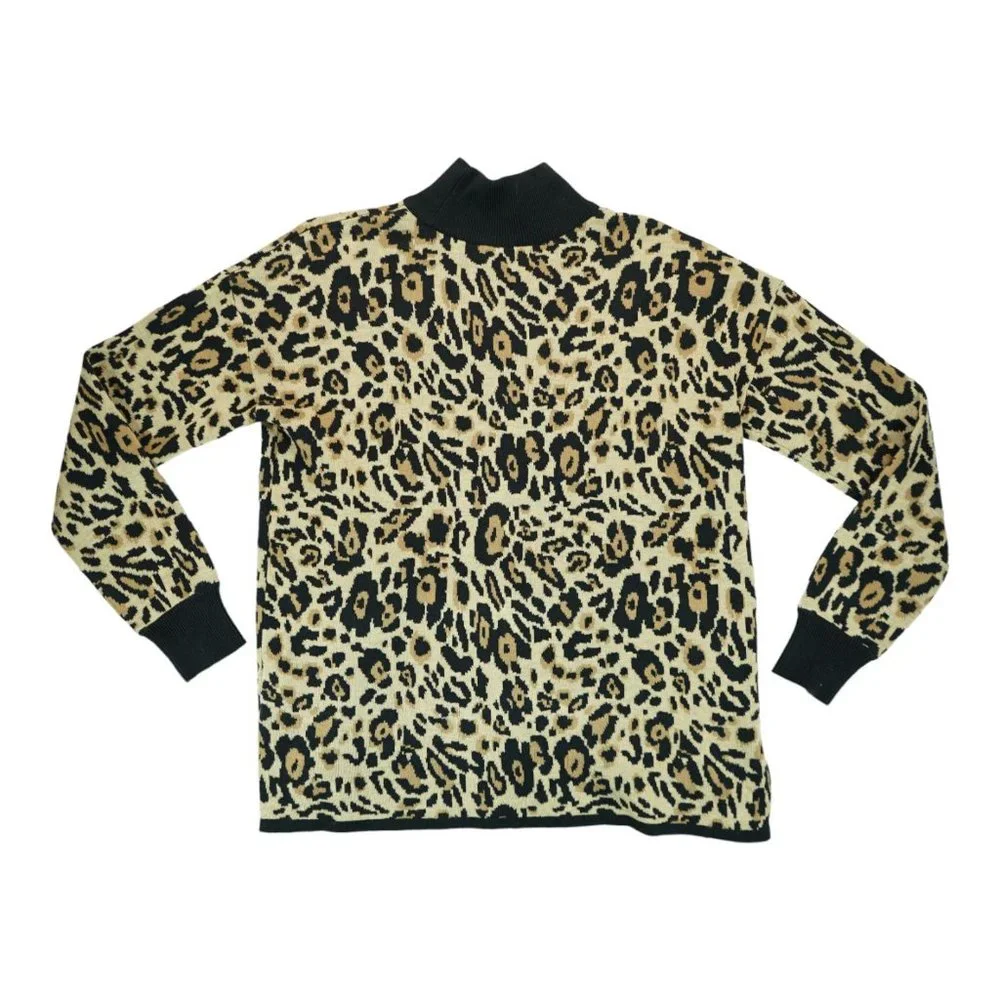 Calvin Klein Size S Animal Print Beige Brown Black High‎ Neck Sweater Women